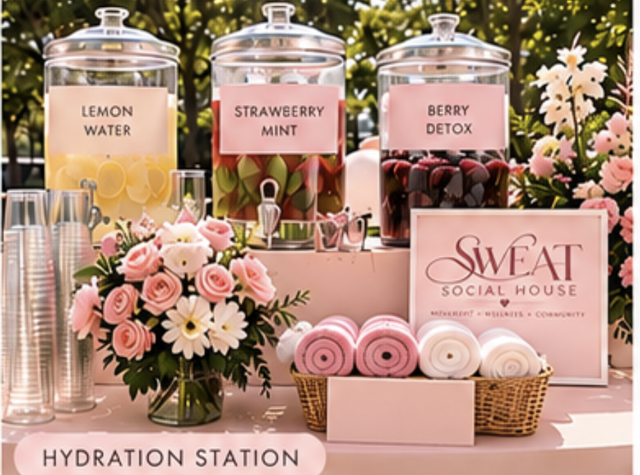 Pink themed water and refreshment station